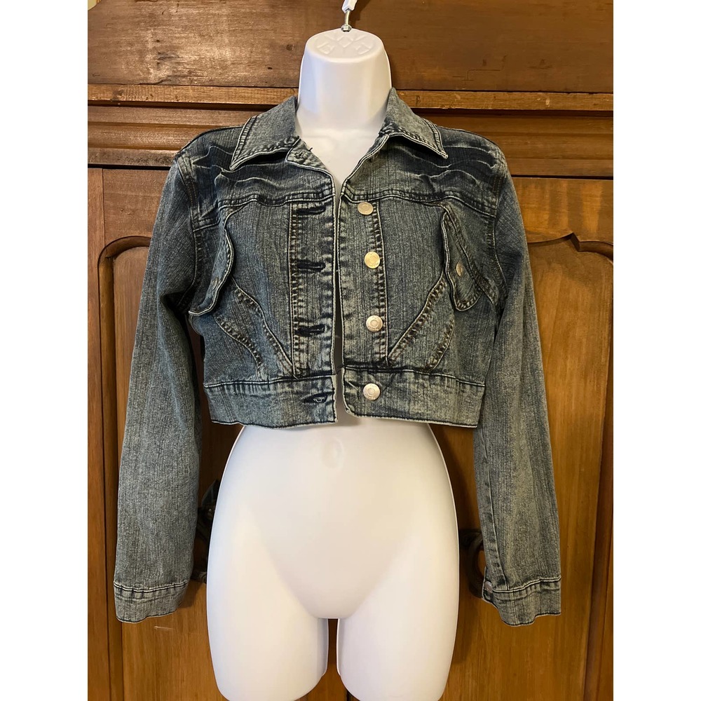 Funhouse Denim Blue Jean crop jacket size M EUC